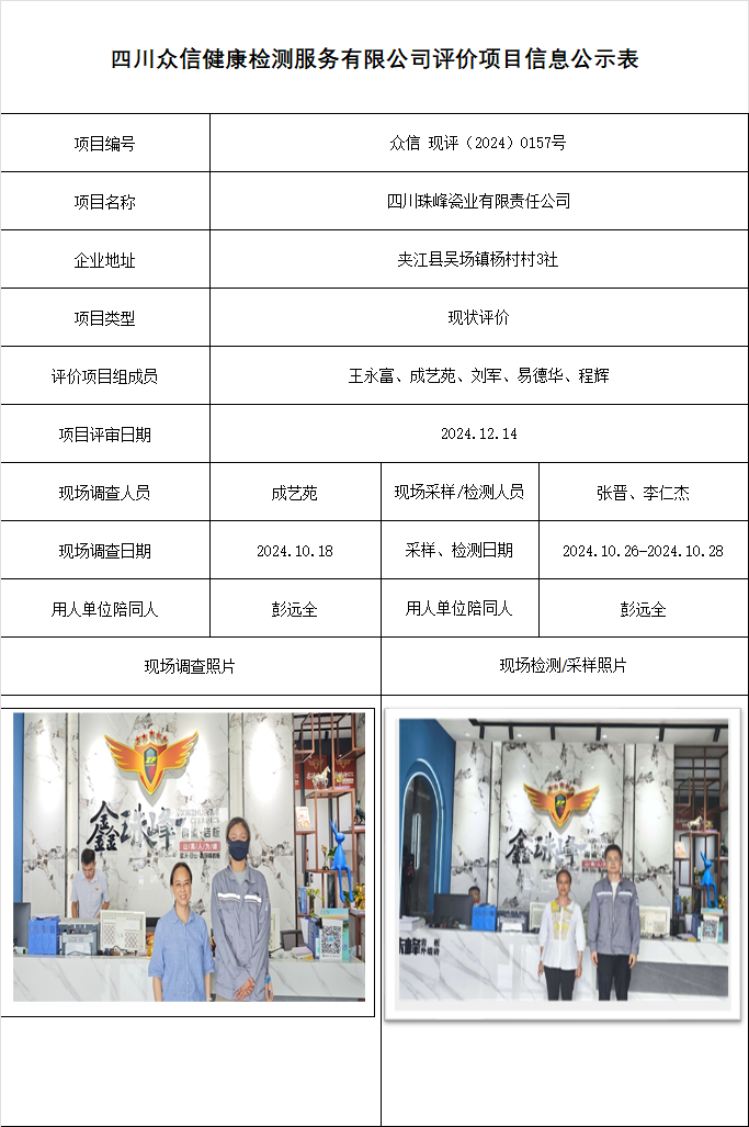 四川珠峰瓷业有限责任公司现状评价