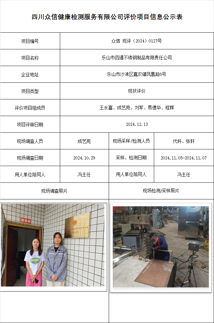 乐山市四通不锈钢制品有限责任公司现状评价