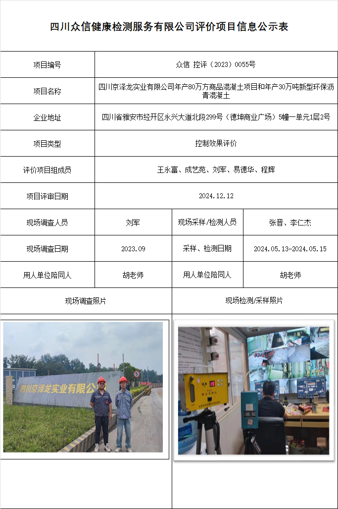 四川京泽龙实业有限公司年产80万方商品混凝土项目和年产30万吨新型环保沥青混凝土