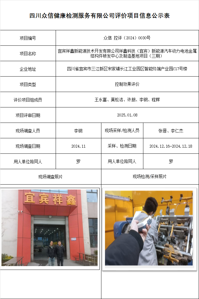 宜宾祥鑫新能源技术开发有限公司祥鑫科技（宜宾）新能源汽车动力电池金属结构件研发中