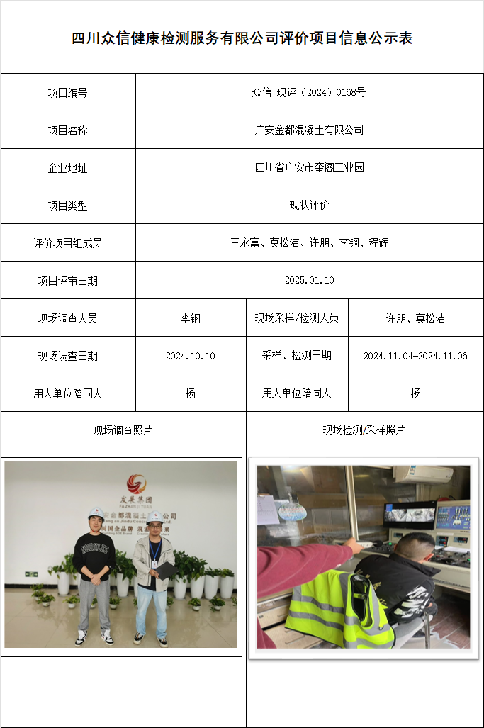 广安金都混凝土有限公司现状评价