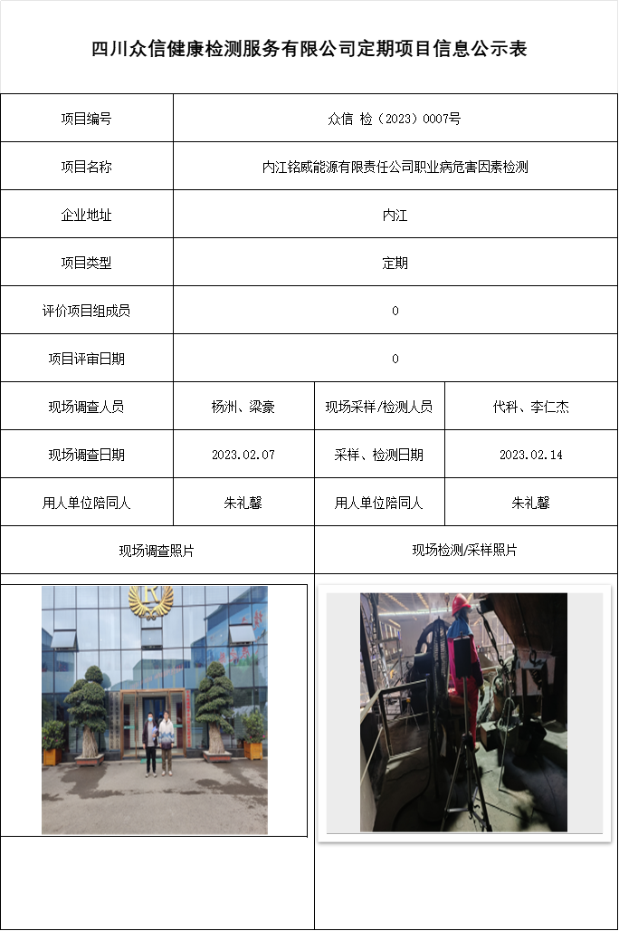 内江铭威能源有限责任公司职业病危害因素检测