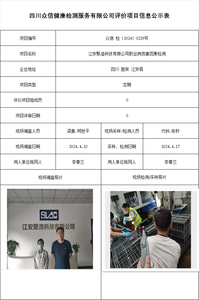 江安聚造科技有限公司职业病危害因素检测