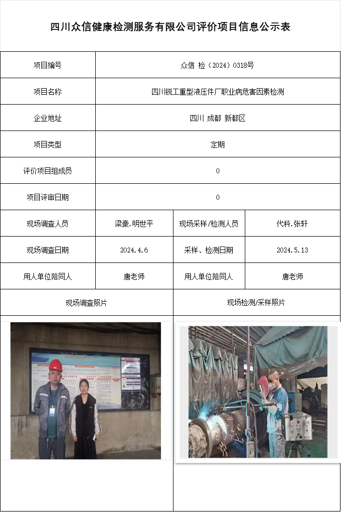 四川锐工重型液压件厂职业病危害因素检测