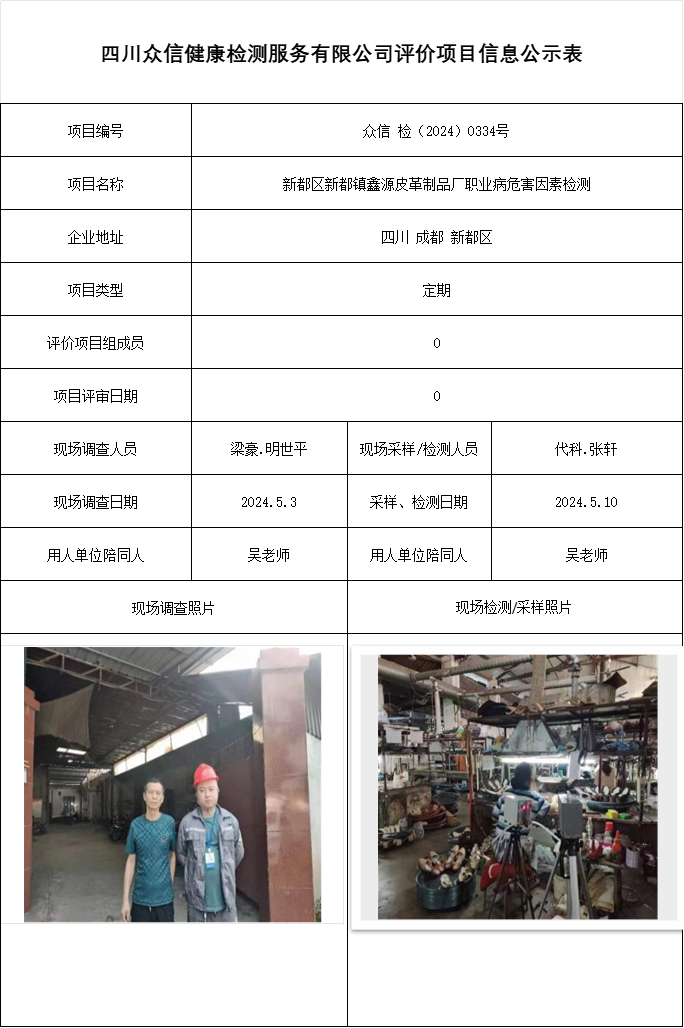 新都区新都镇鑫源皮革制品厂职业病危害因素检测