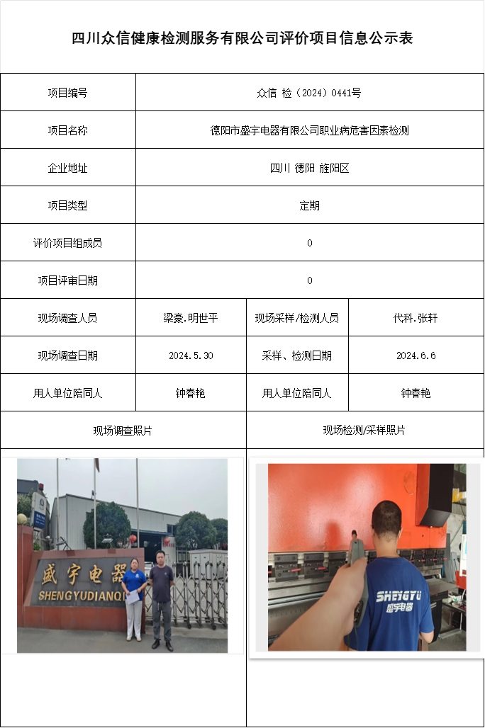 德阳市盛宇电器有限公司职业病危害因素检测