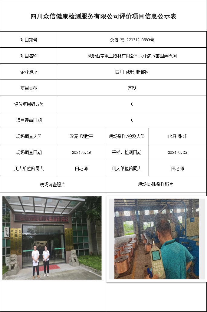成都西南电工器材有限公司职业病危害因素检测     