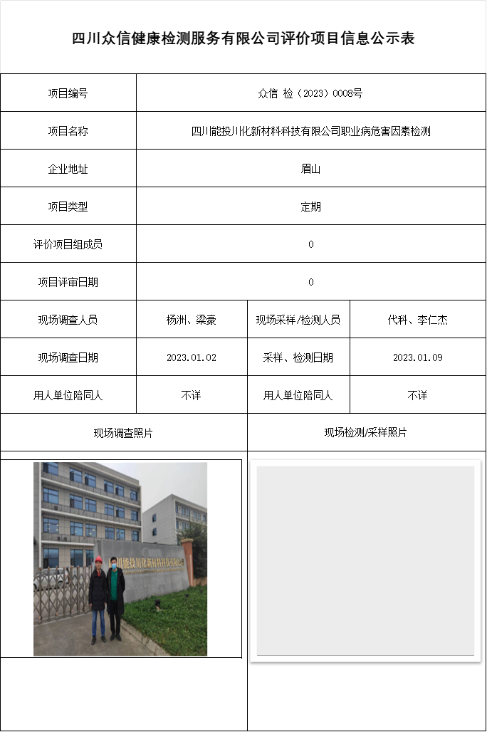 四川能投川化新材料科技有限公司职业病危害因素检测