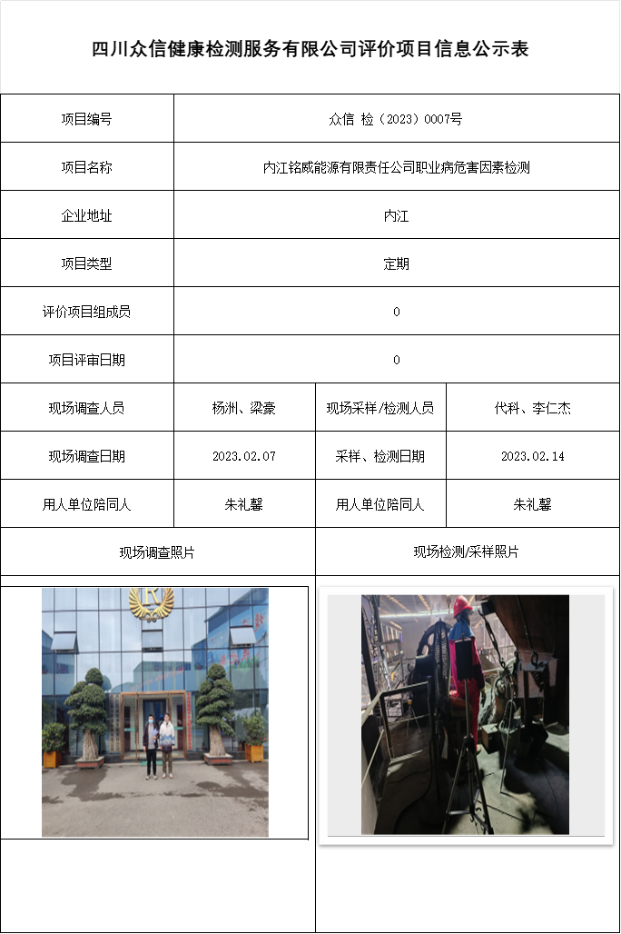 内江铭威能源有限责任公司职业病危害因素检测