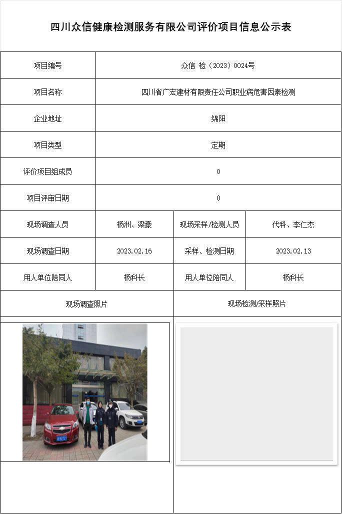 四川省广宏建材有限责任公司职业病危害因素检测