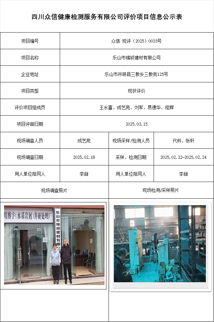乐山市瑞祯建材有限公司现状评价