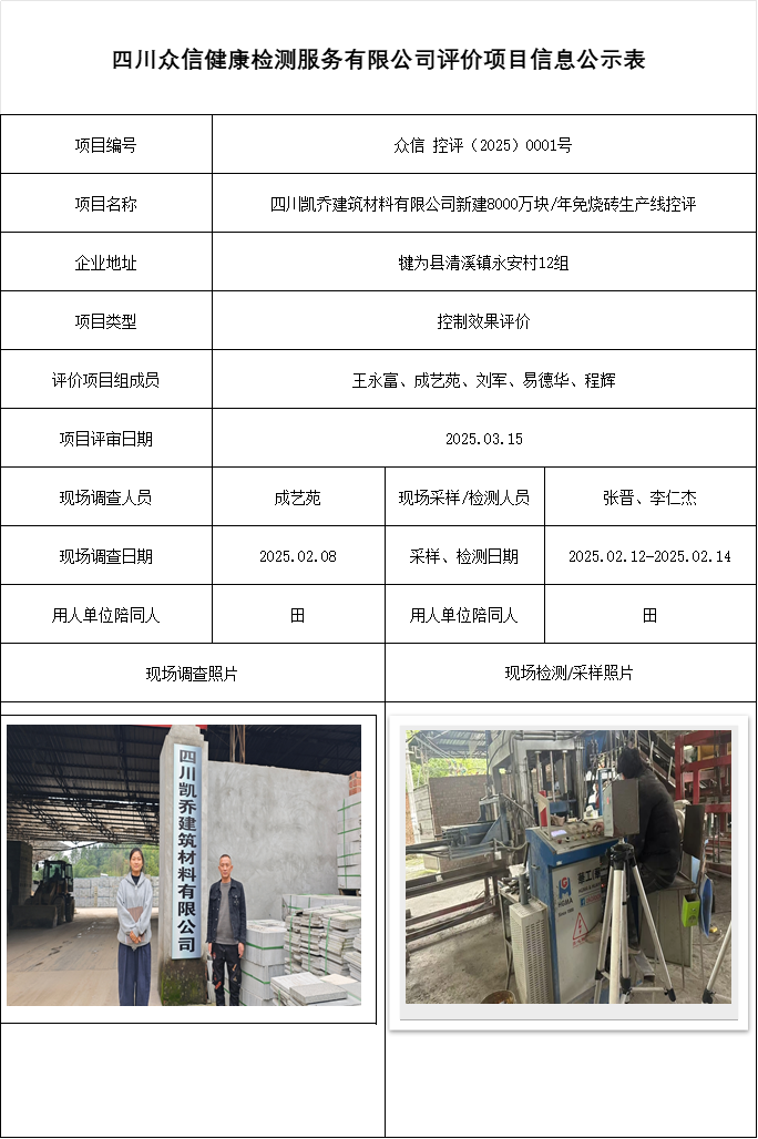 四川凯乔建筑材料有限公司新建8000万块年免烧砖生产线控评