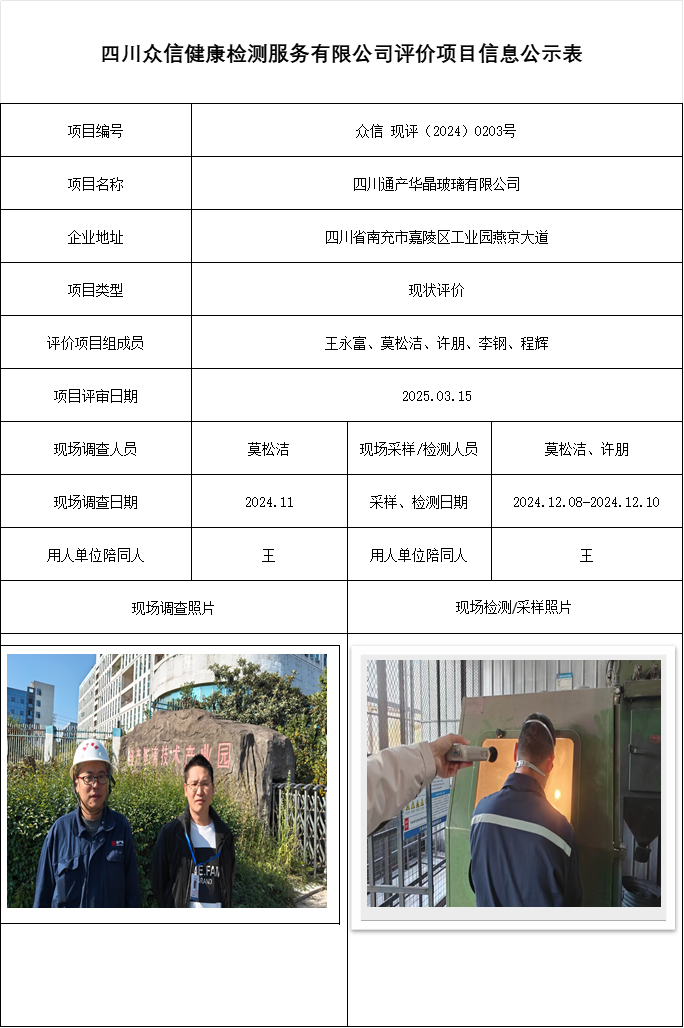 四川通产华晶玻璃有限公司现状评价