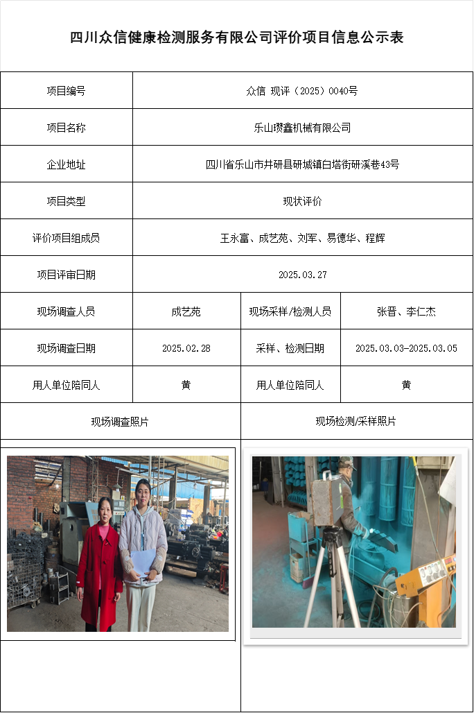 乐山瓒鑫机械有限公司现状评价