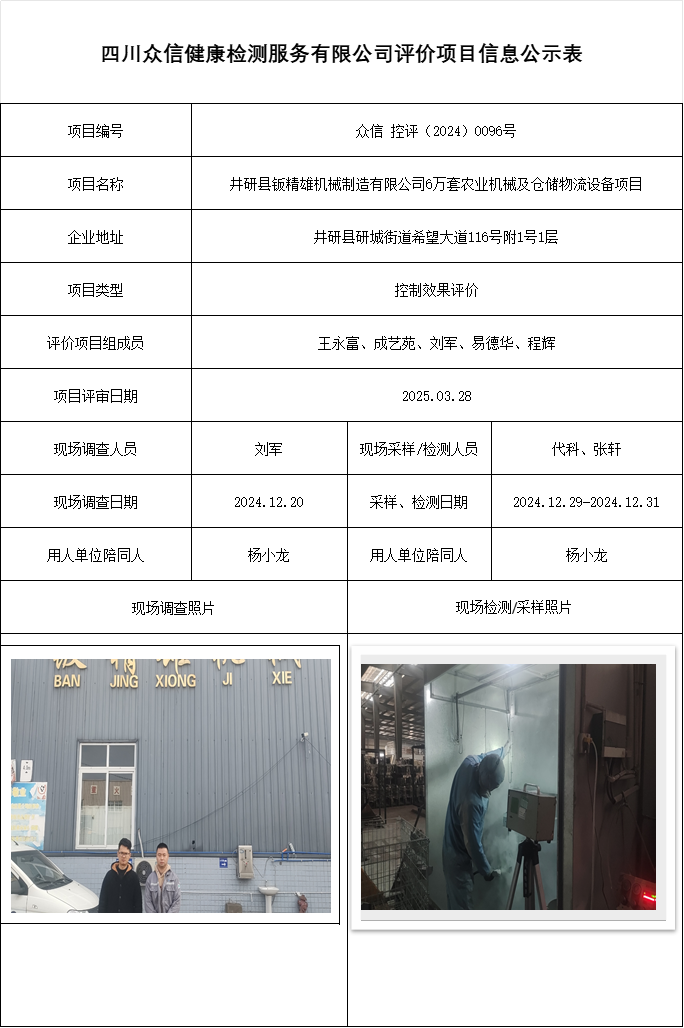 井研县钣精雄机械制造有限公司6万套农业机械及仓储物流设备项目控评