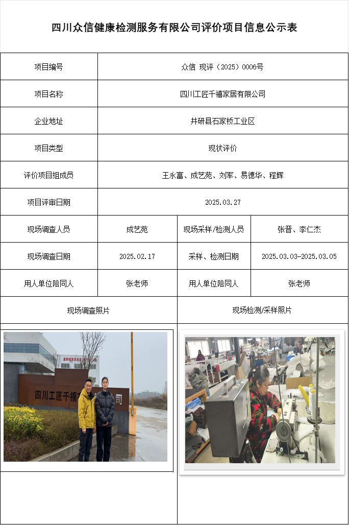 四川工匠千禧家居有限公司现状评价
