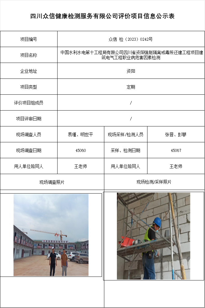  中国水利水电第十工程局有限公司四川省资阳强制隔离戒毒所还建工程项目建筑电气工程