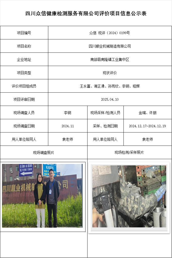 四川顺业机械制造有限公司现状评价