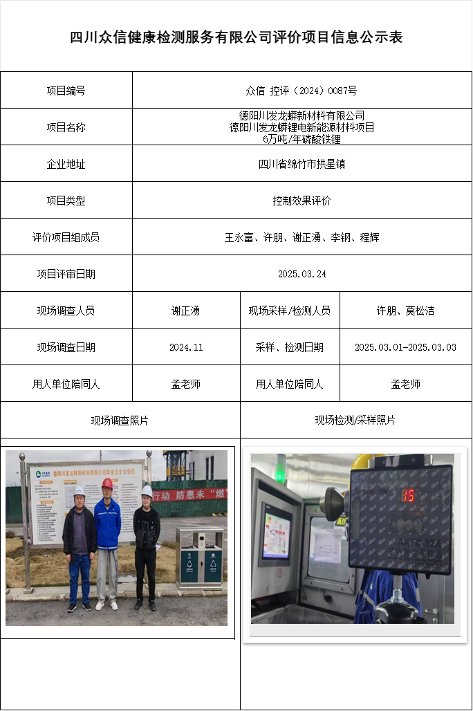 德阳川发龙蟒新材料有限公司德阳川发龙蟒锂电新能源材料项目6万吨年磷酸铁锂控评