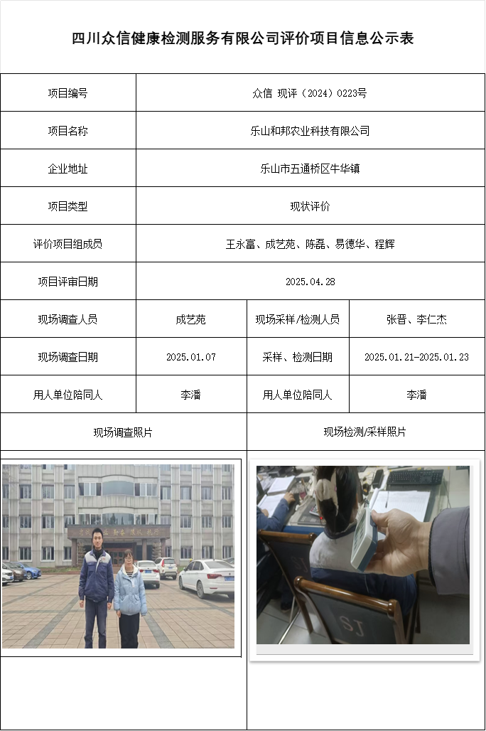 乐山和邦农业科技有限公司现状评价