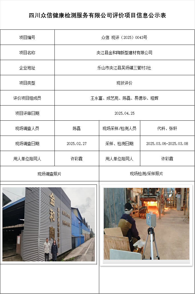 夹江县金和陶新型建材有限公司现状评价