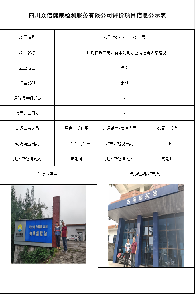 四川能投兴文电力有限公司职业病危害因素检测