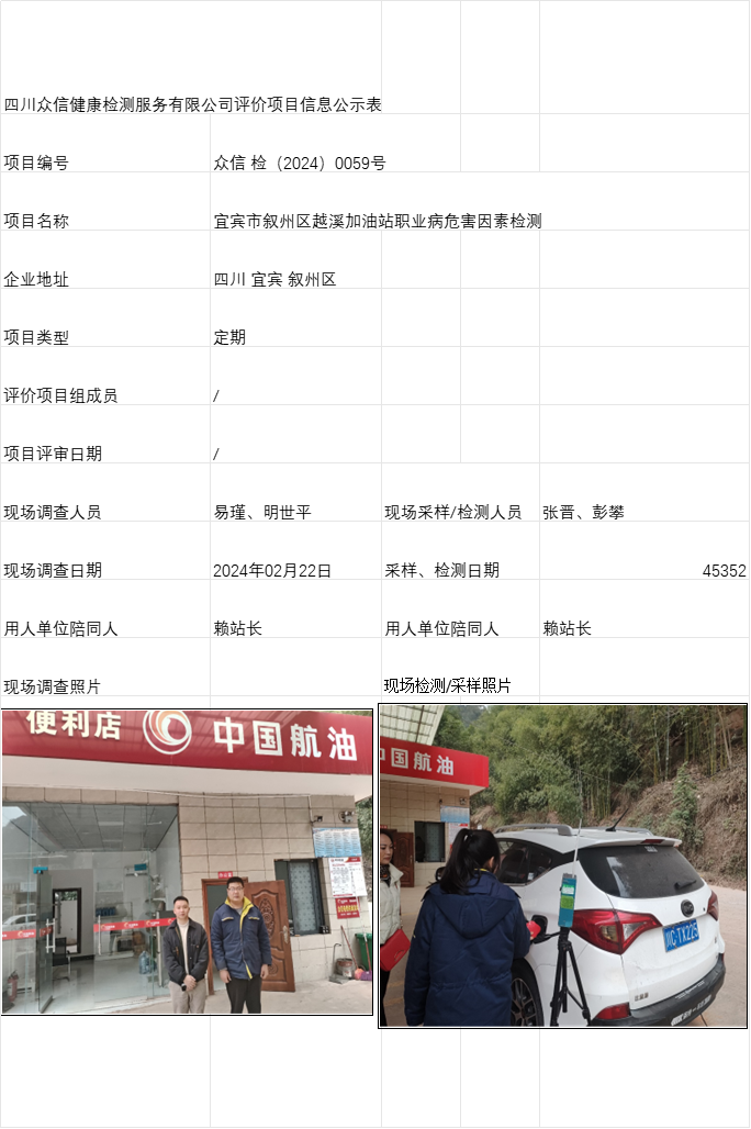 宜宾市叙州区越溪加油站职业病危害因素检测