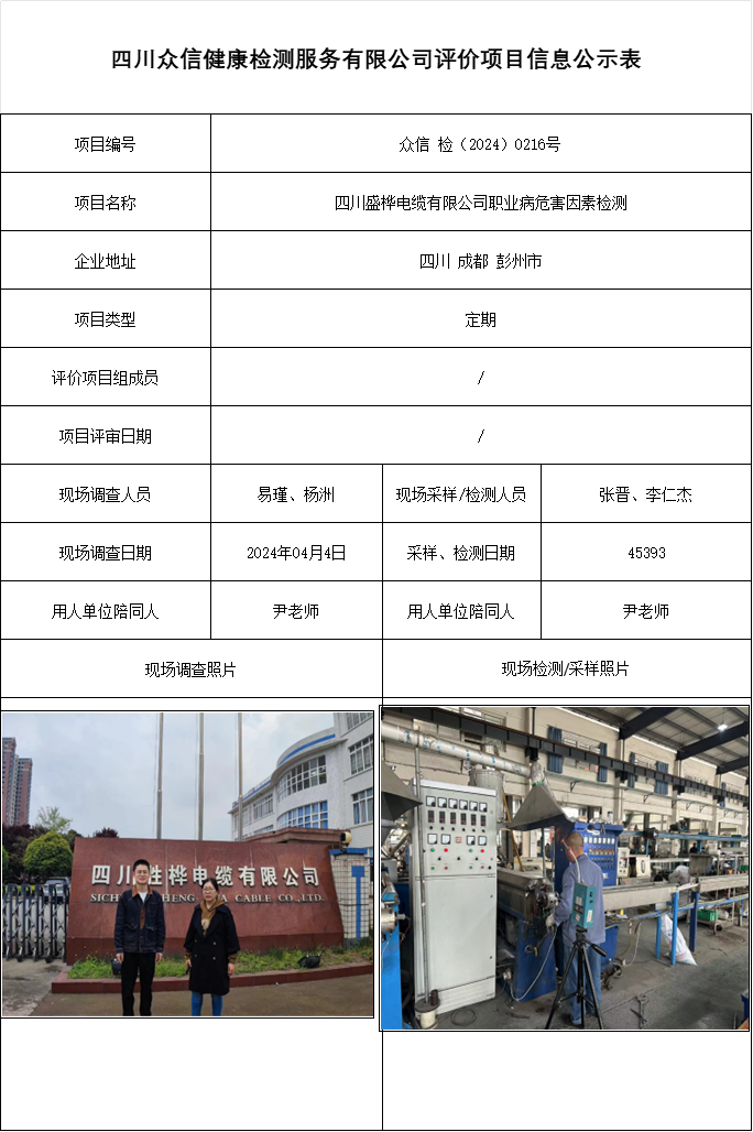 四川盛桦电缆有限公司职业病危害因素检测