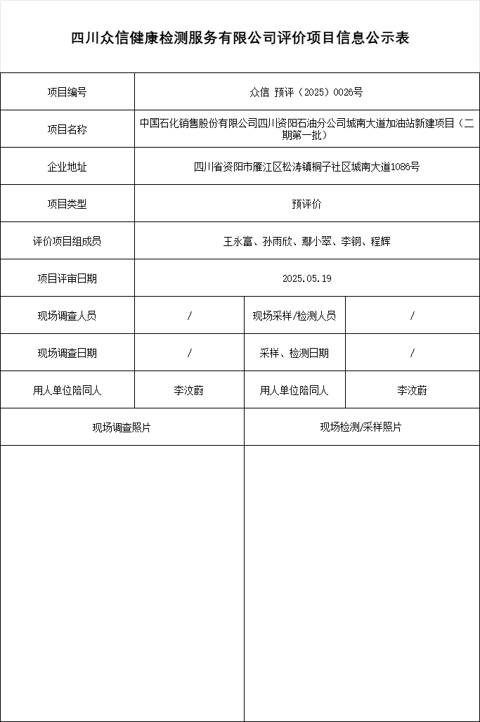 中国石化销售股份有限公司四川资阳石油分公司城南大道加油站新建项目（二期第一批）预