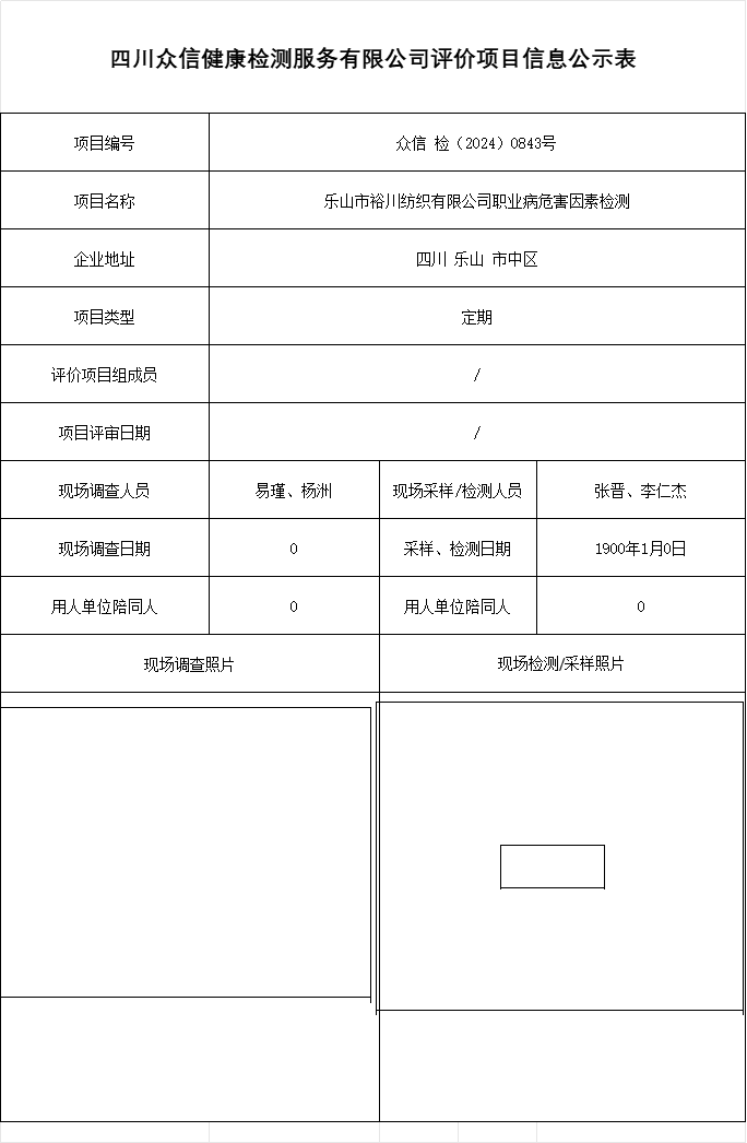 乐山市裕川纺织有限公司职业病危害因素检测