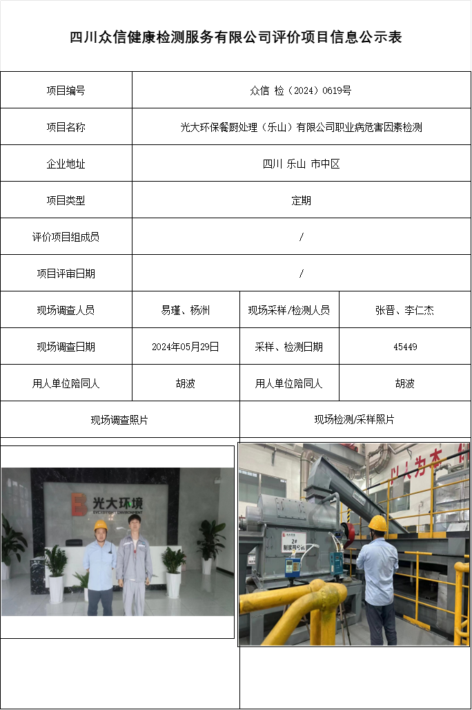 光大环保餐厨处理（乐山）有限公司职业病危害因素检测