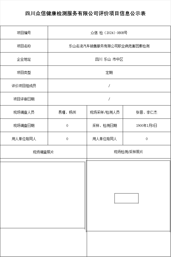 乐山名流汽车销售服务有限公司职业病危害因素检测