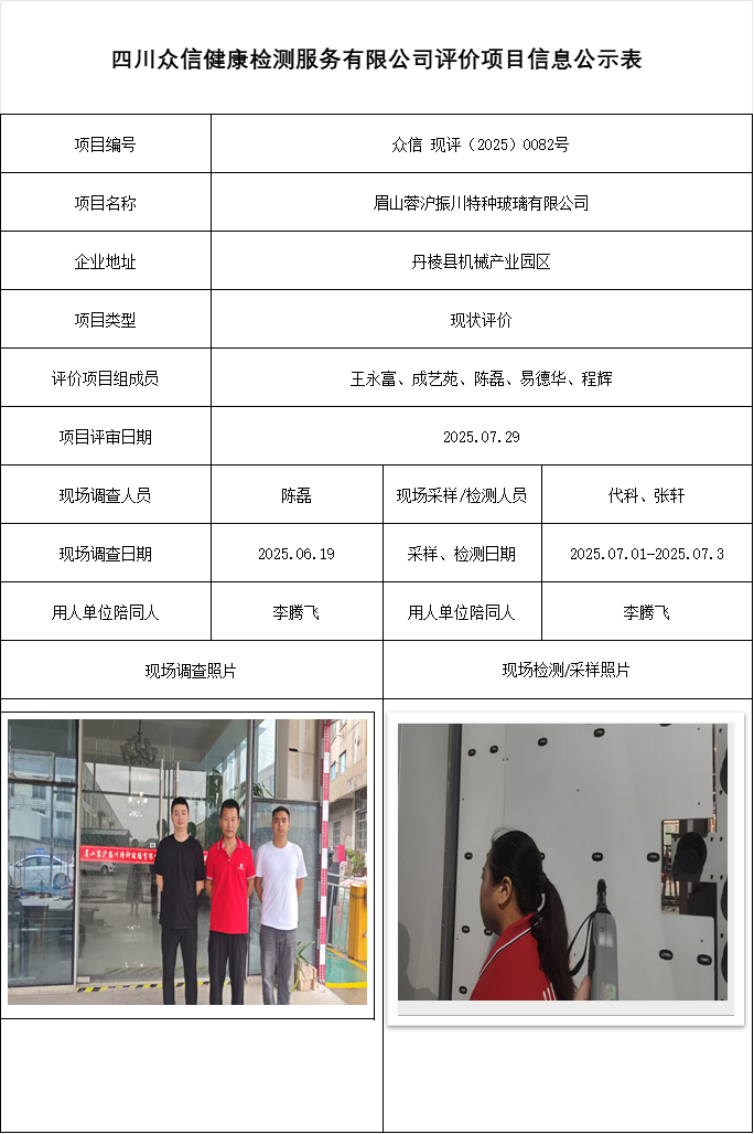 眉山蓉沪振川特种玻璃有限公司现状评价