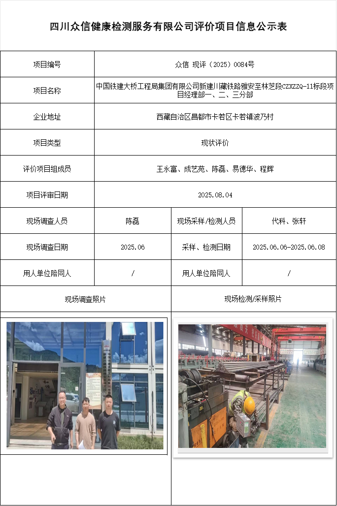 中国铁建大桥工程局集团有限公司新建川藏铁路雅安至林芝段CZXZZQ-11标段项目