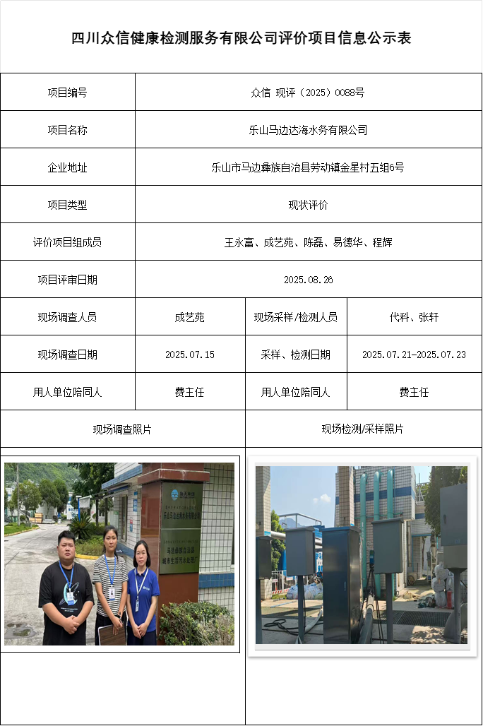 乐山马边达海水务有限公司现状评价