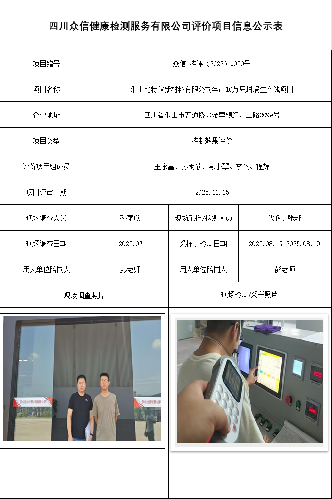 乐山比特伏新材料有限公司年产10万只坩埚生产线项目控评