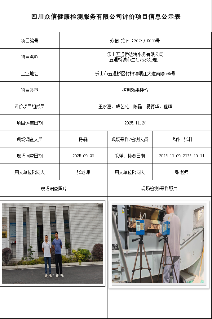 乐山五通桥达海水务有限公司 五通桥城市生活污水处理厂控评